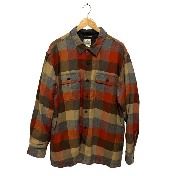 LL Bean Fleece Lined Flannel Traditional Fit Shirt Size XL Apple Cinnamon NWT - Picture 1 of 10